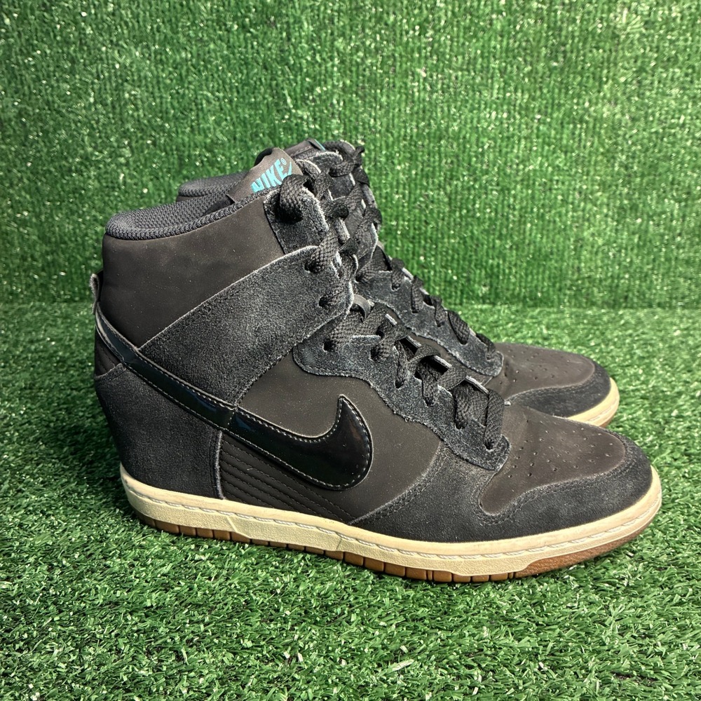 Nike Dunk Sky Hi Essential Suede Patent Hidden Wedge Sneaker Black Womens Sz 8.5